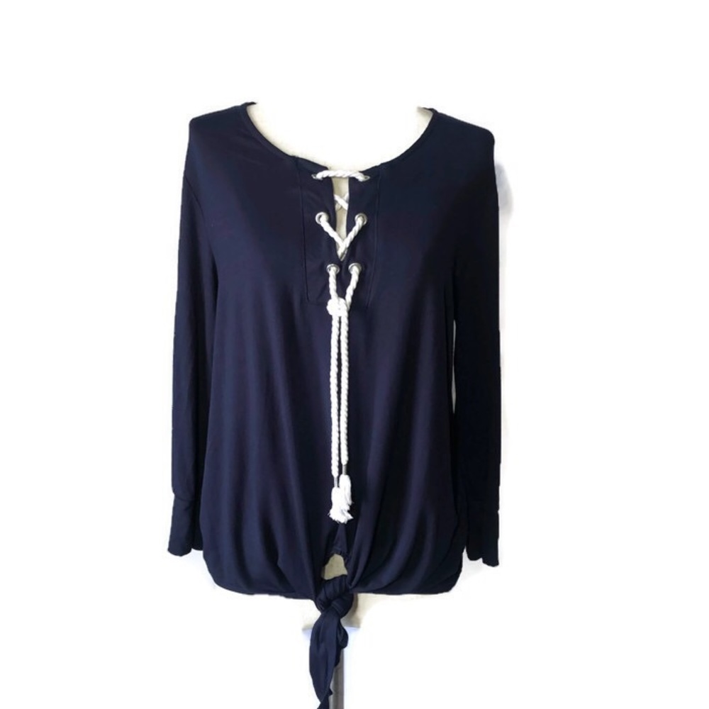 Democracy M navy lace up front tee shirt